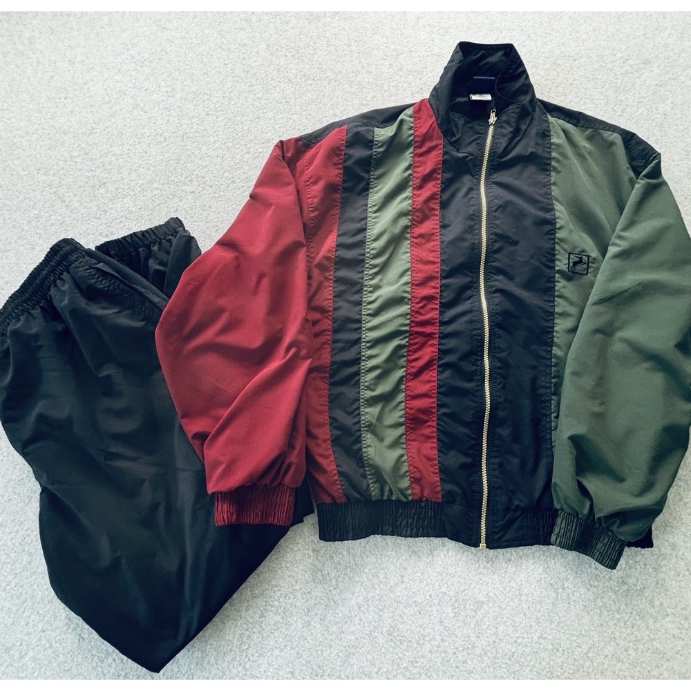 Vintage 90s White Stag Colorblock Tracksuit Set Jacket Pants Green Red Black Med